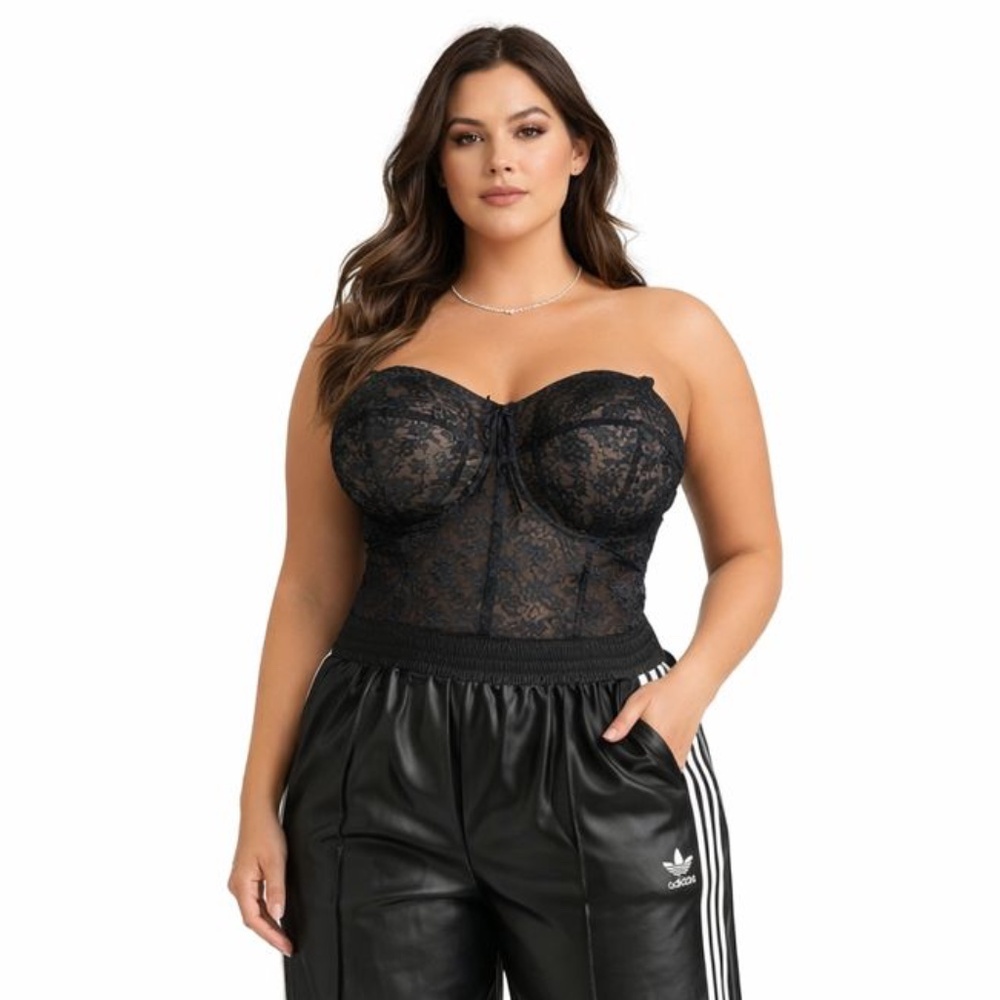 Goddess 44DD Women’s Lace Bridal 0689 Black Longline Underwire Bustier Bra